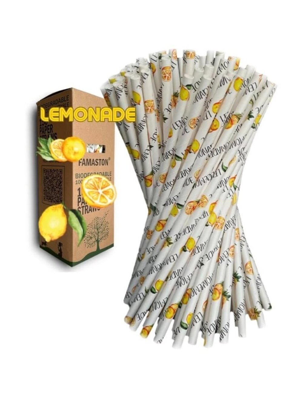 Famaston | Party Supplies | 3 Boxes Biodegradable Lemons Paper Straws ...